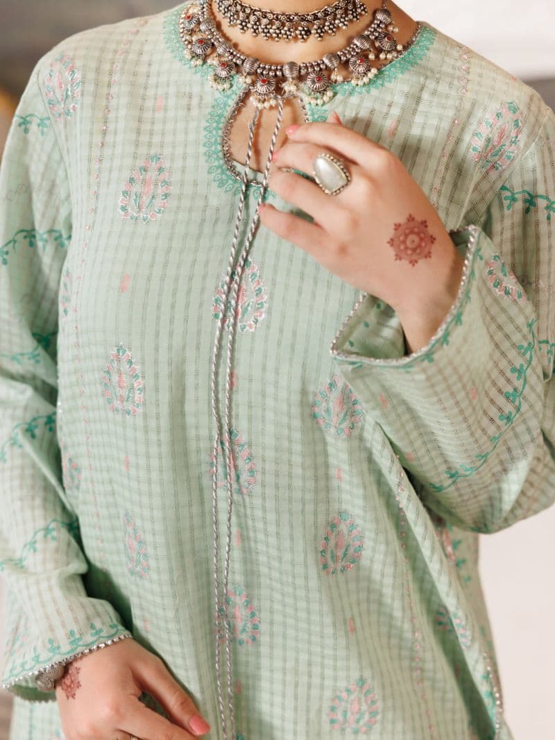 Pistachio Green Cotton Dobby 2 Piece Stitched