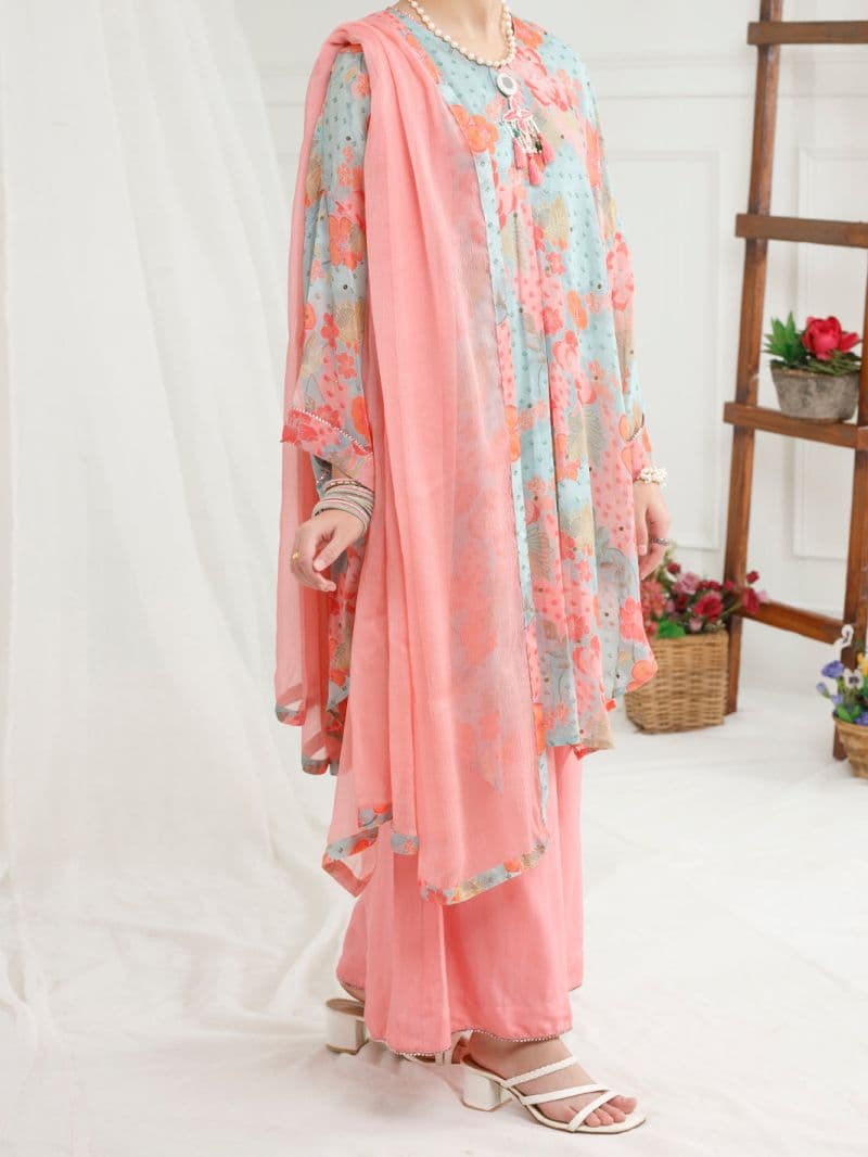 Light Pink Georgette 3 Piece Stitched thumbnail