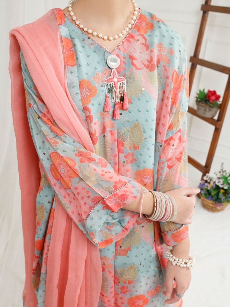 Light Pink Georgette 3 Piece Stitched thumbnail