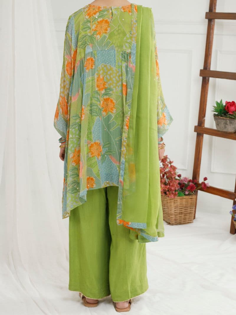 Light Green Georgette 3 Piece Stitched thumbnail