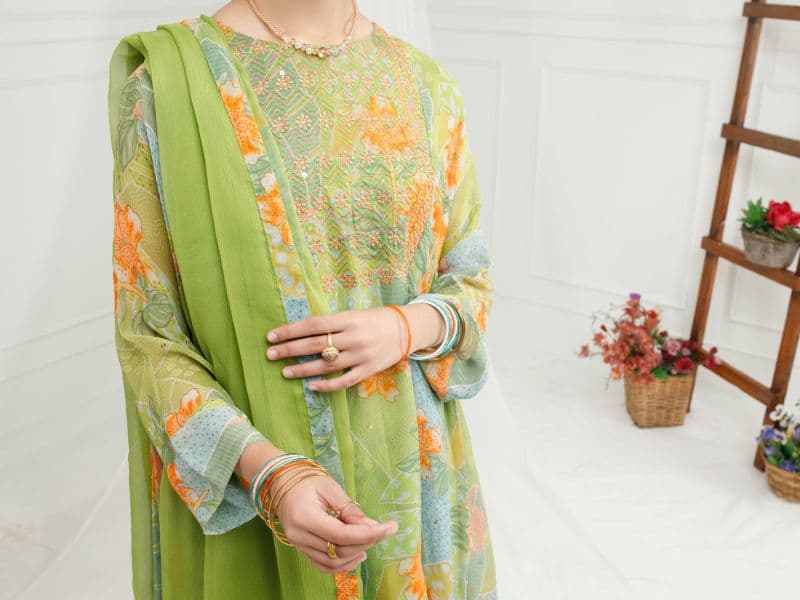 Light Green Georgette 3 Piece Stitched thumbnail