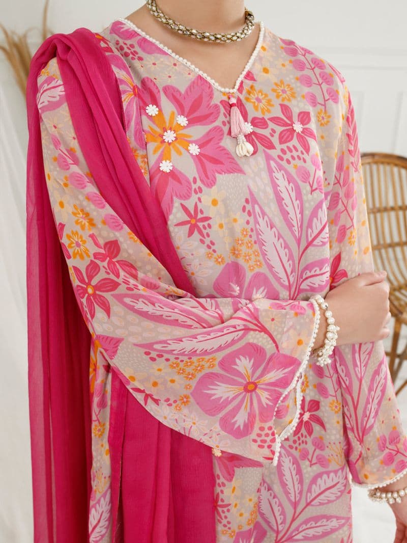 Pink Georgette 3 Piece Stitched thumbnail