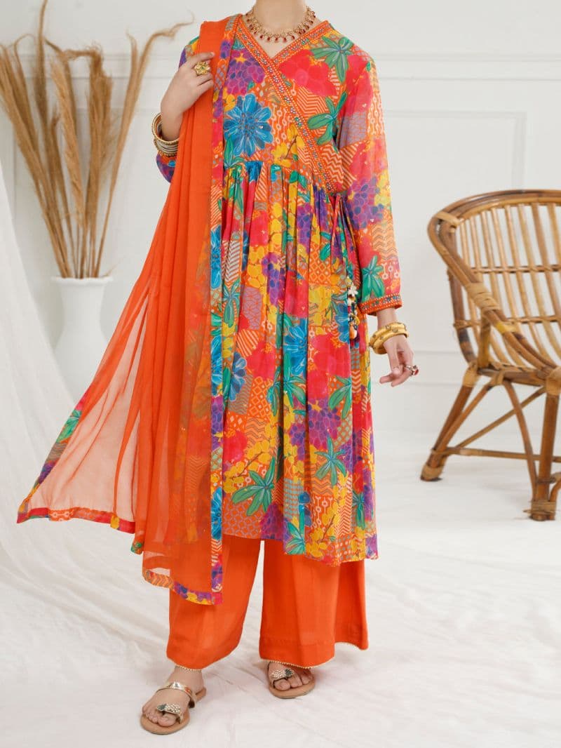 Multicolor Georgette 3 Piece Stitched thumbnail