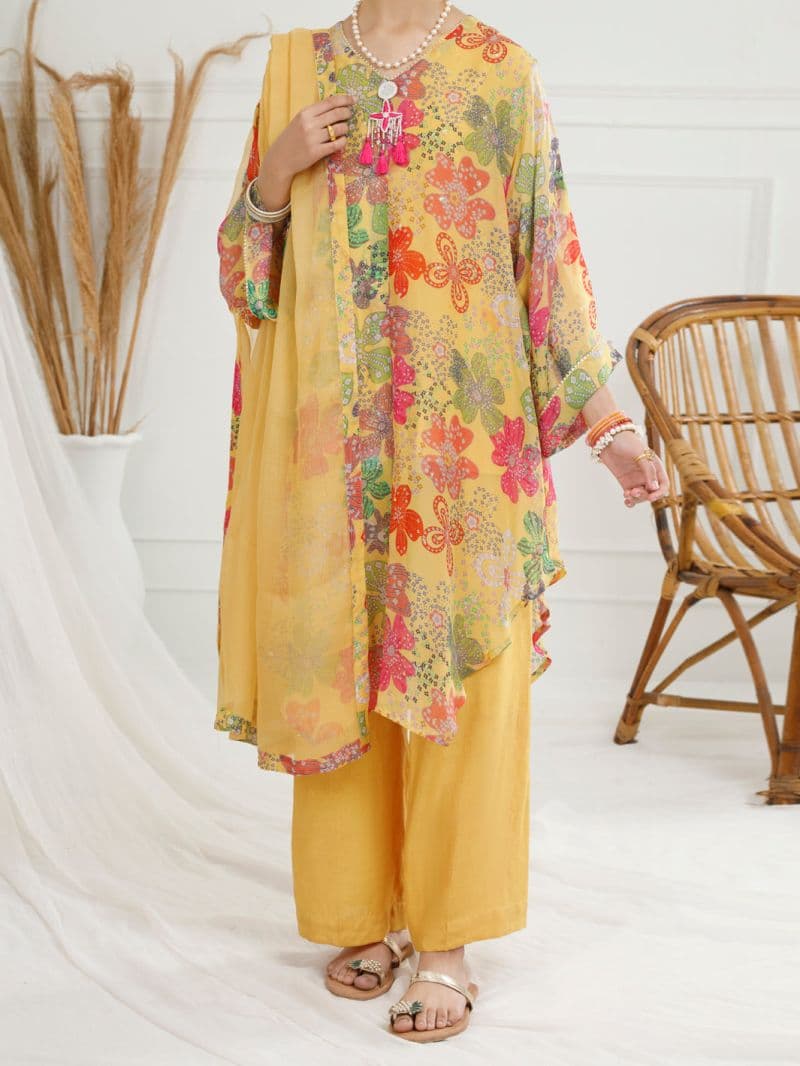 Yellow Georgette 3 Piece Stitched thumbnail