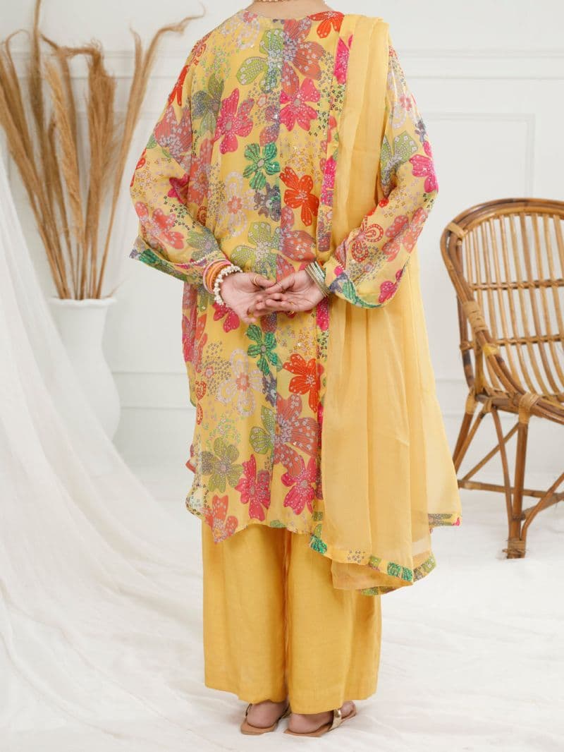 Yellow Georgette 3 Piece Stitched thumbnail