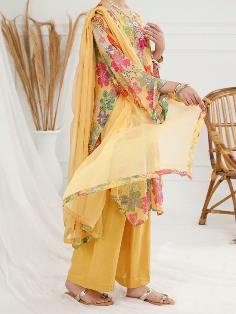Yellow Georgette 3 Piece Stitched thumbnail