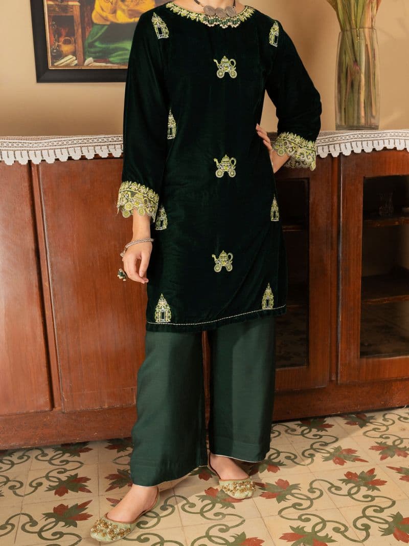 Green Velvet 2 Piece Stitched thumbnail