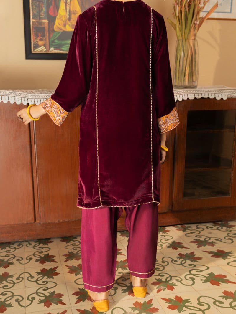 Maroon Velvet 2 Piece Stitched thumbnail