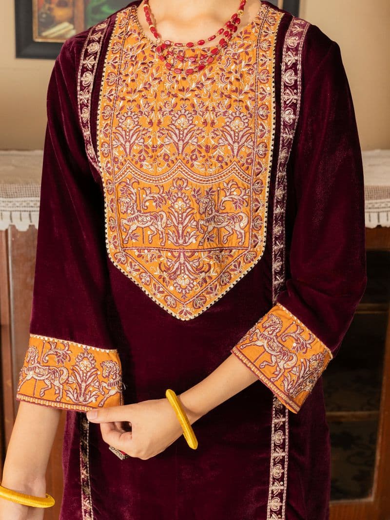 Maroon Velvet 2 Piece Stitched thumbnail