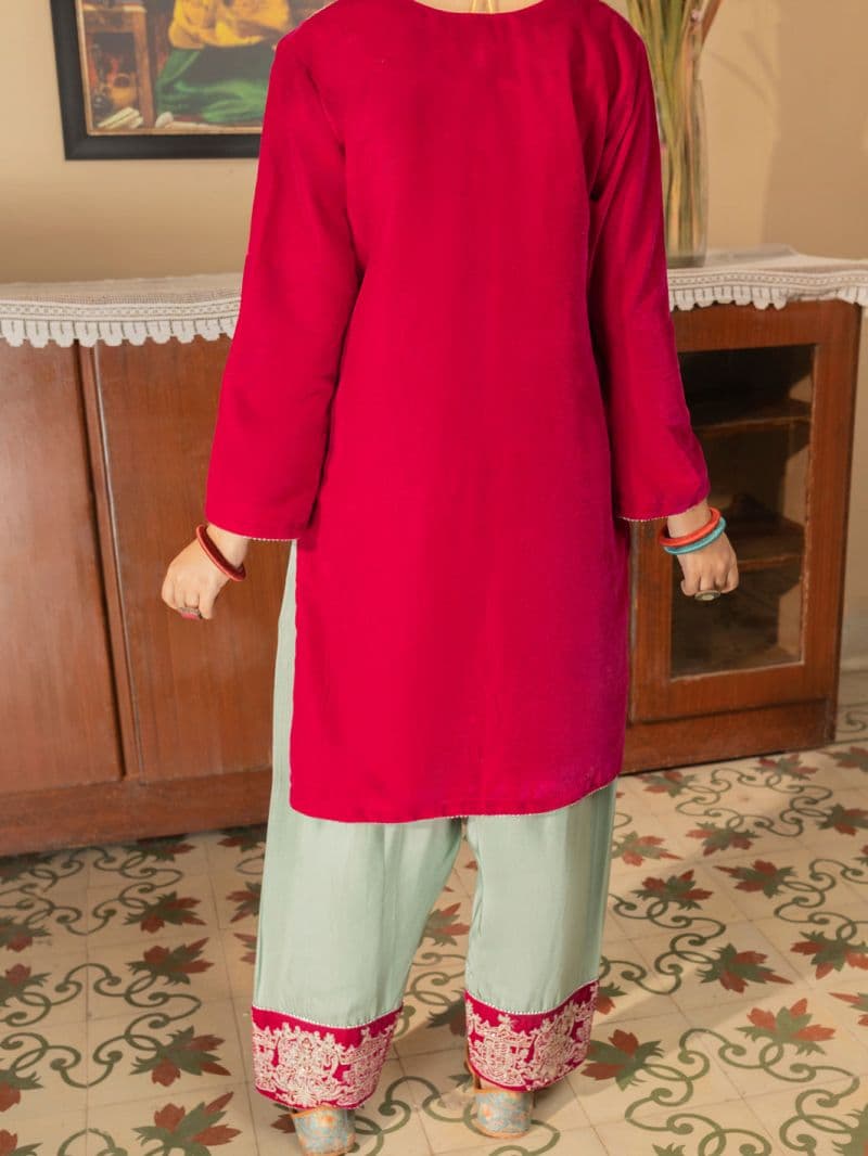 Magenta Velvet 2 Piece Stitched