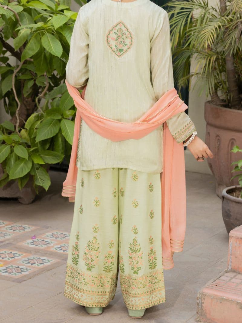 Pistachio Green Lurex 3 Piece Stitched