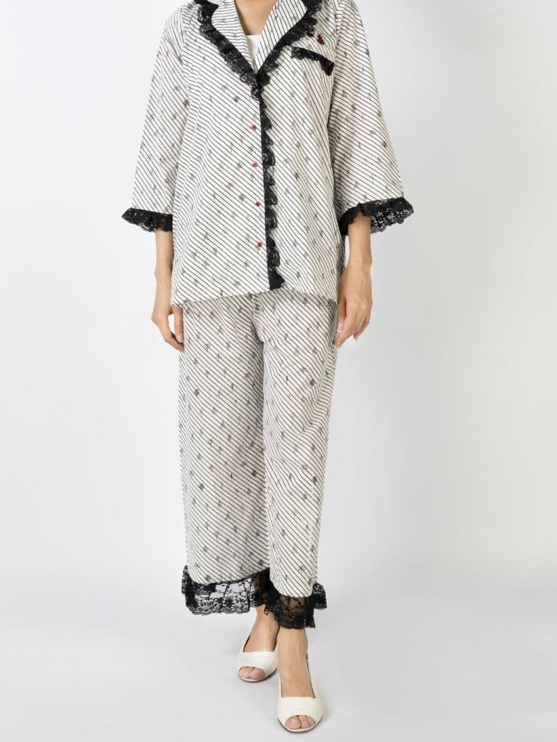 Black & White Cotton 2 Piece Stitched Nightwear thumbnail