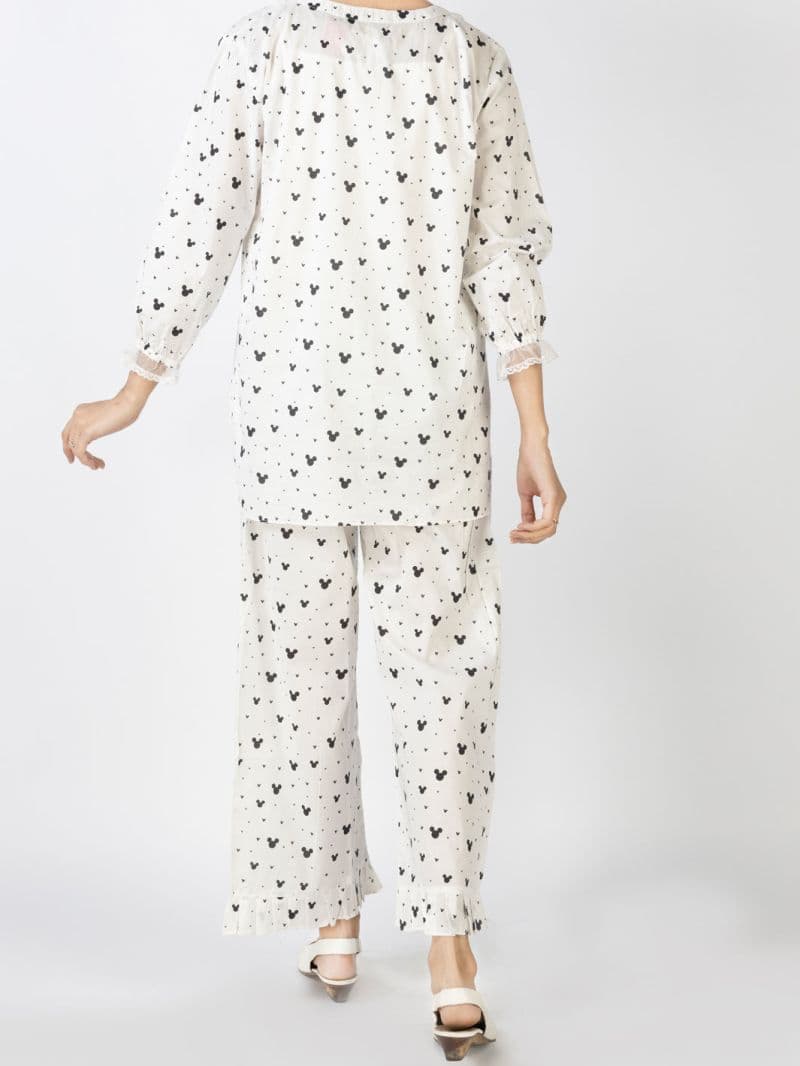 Black & White Cotton 2 Piece Stitched Nightwear thumbnail