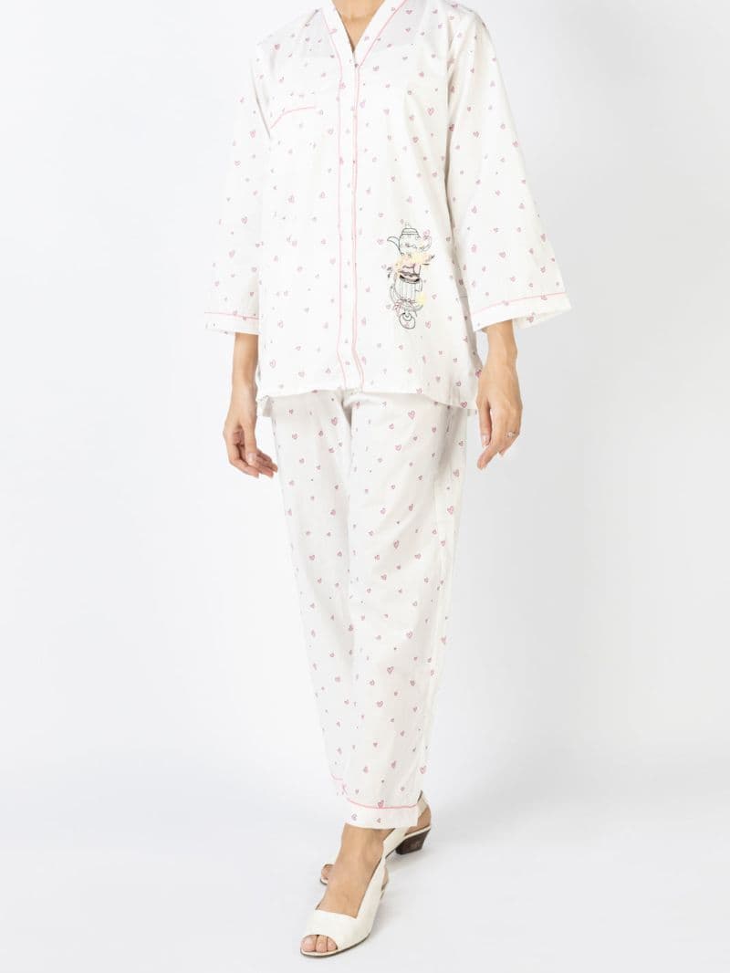 White Cotton 2 Piece Stitched Nightwear thumbnail