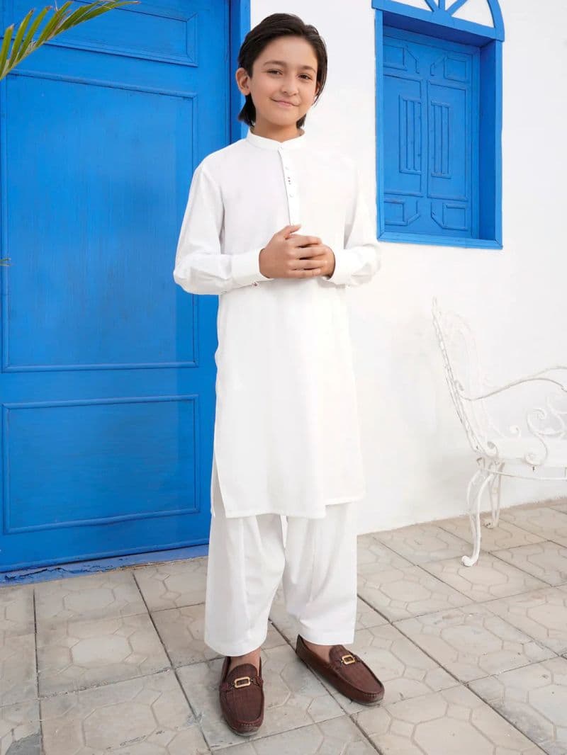 White Blended Kameez Shalwar