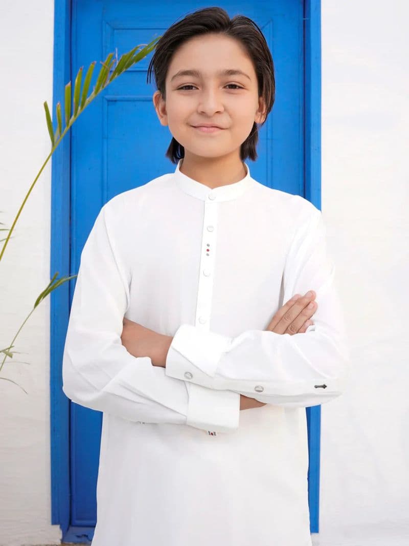 White Blended Kameez Shalwar