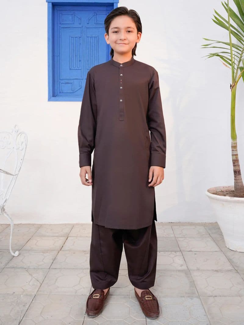 Brown Blended Kameez Shalwar
