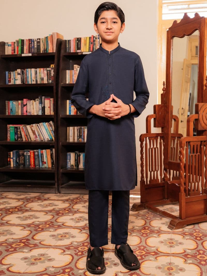 Navy Blue Blended Kurta Trousers thumbnail