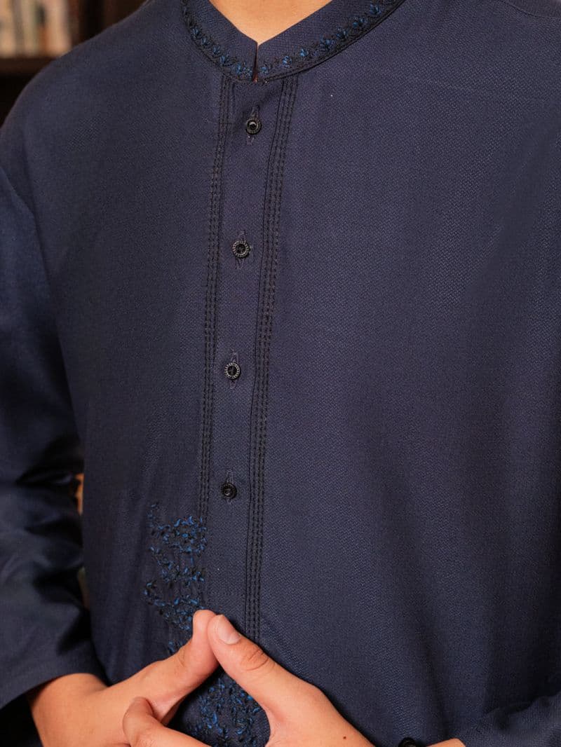 Navy Blue Blended Kurta Trousers thumbnail