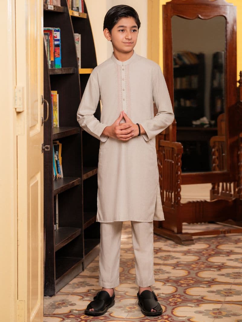 Beige Blended Kurta Trousers thumbnail