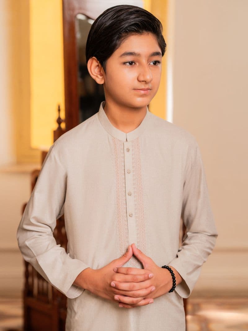 Beige Blended Kurta Trousers thumbnail