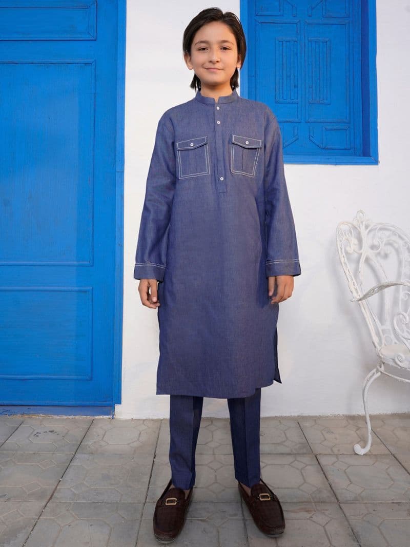 Blue Blended Kurta Trouser thumbnail