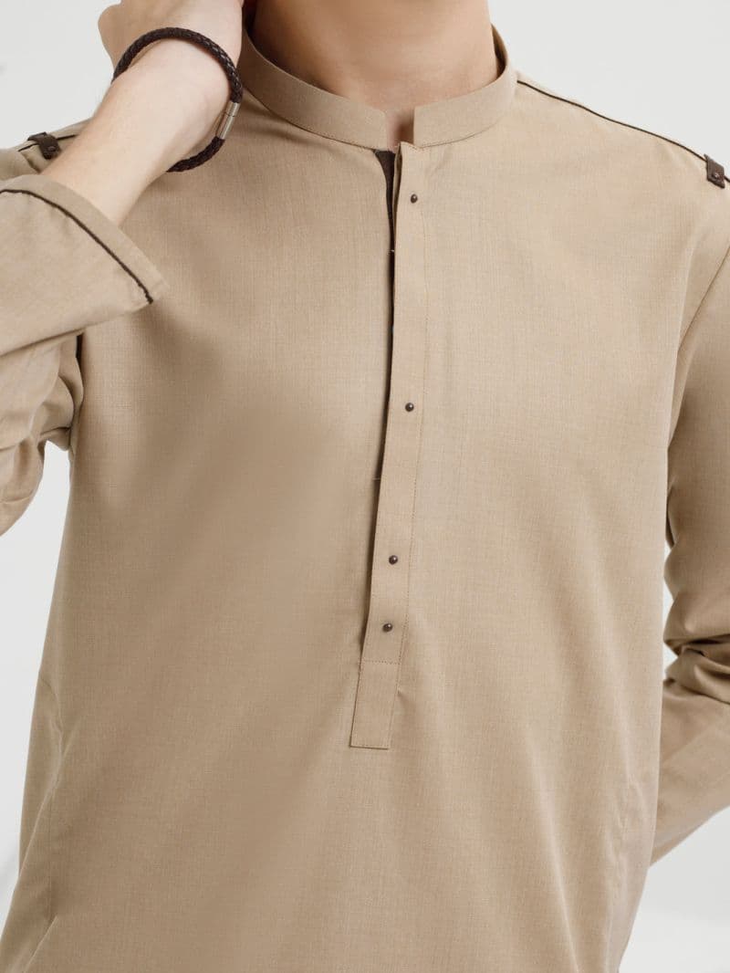 Khaki Blended Kurta thumbnail