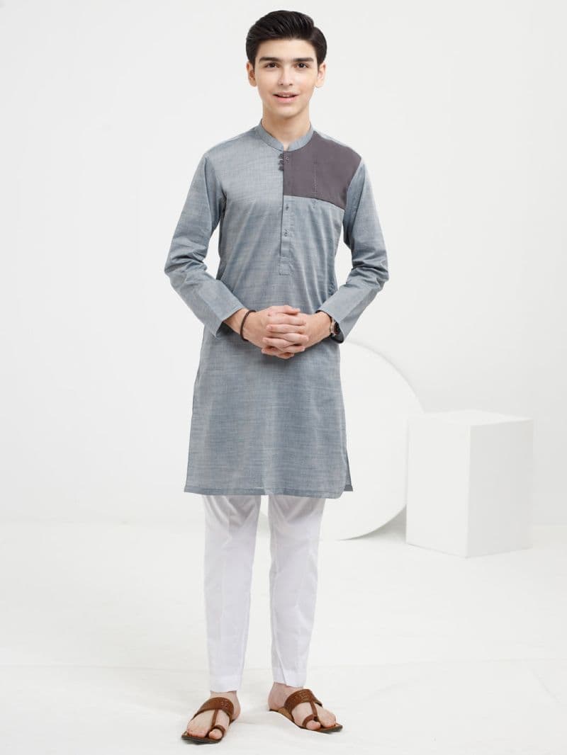 Ash Blue Cotton Kurta thumbnail