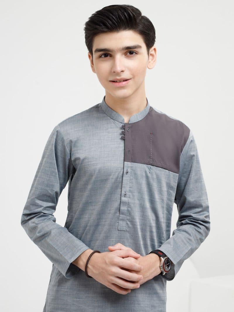 Ash Blue Cotton Kurta thumbnail