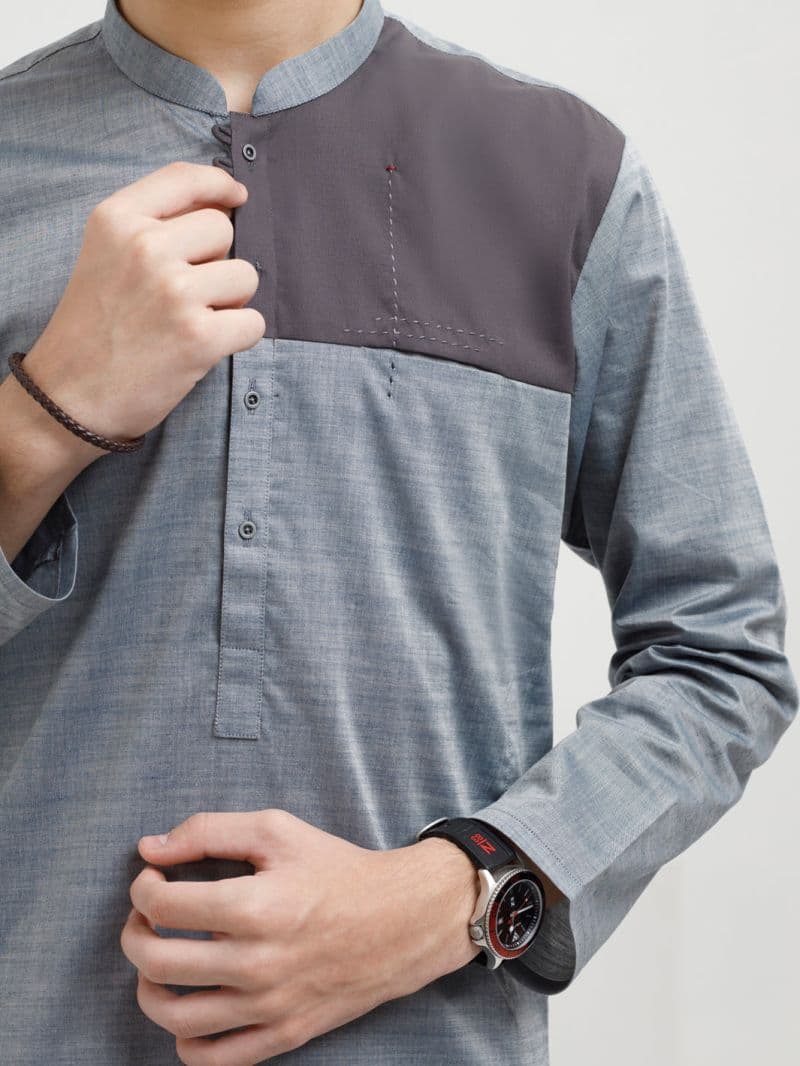 Ash Blue Cotton Kurta thumbnail