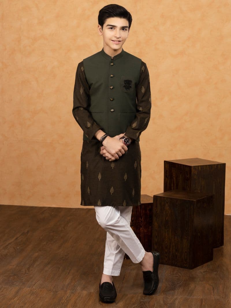 Dark Green Blended Boy Waistcoat thumbnail
