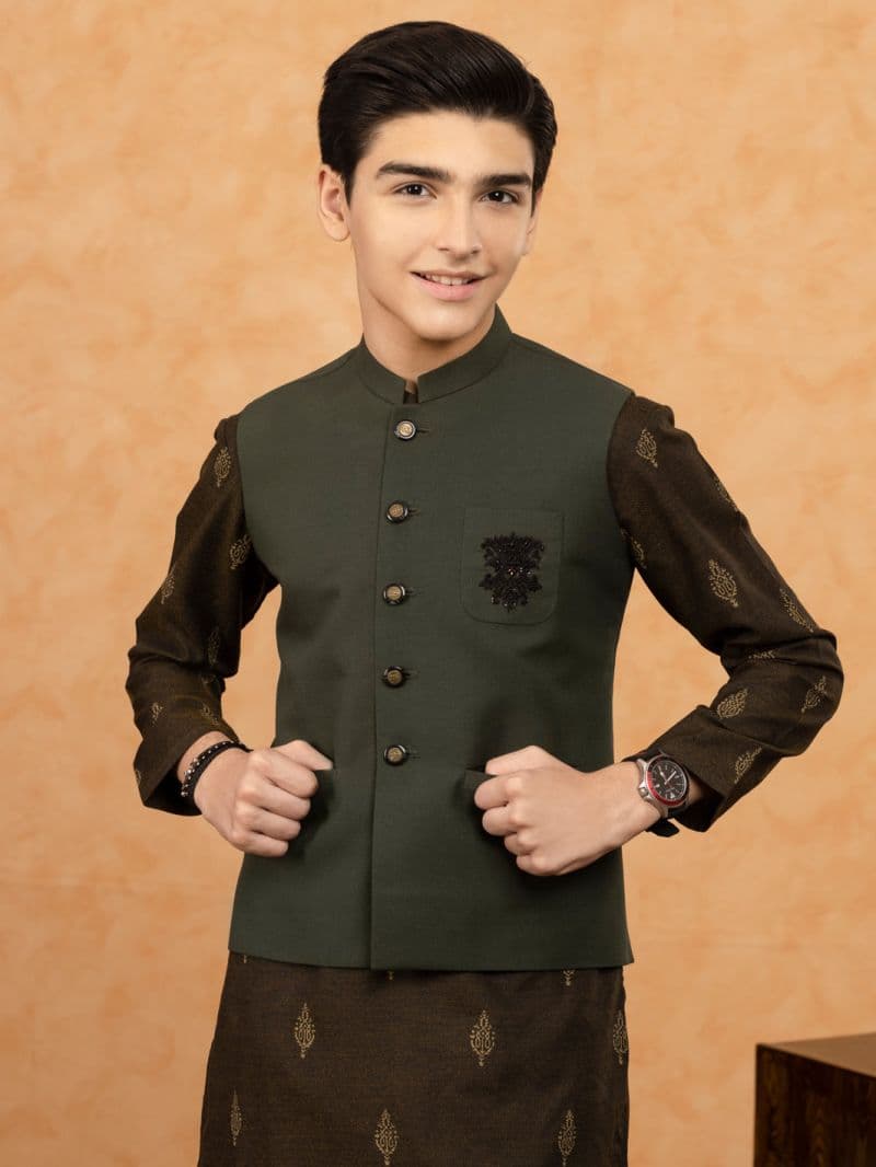 Dark Green Blended Boy Waistcoat thumbnail