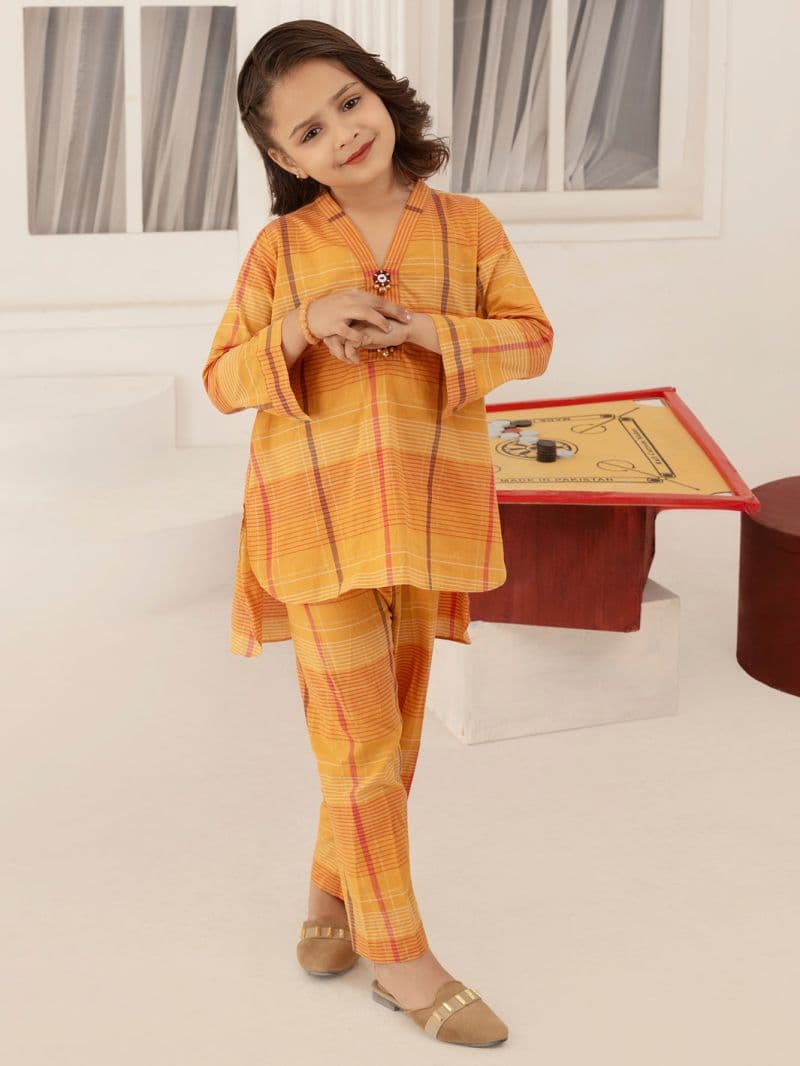 Mustard Yarn Dyed 2 Piece Stitched
