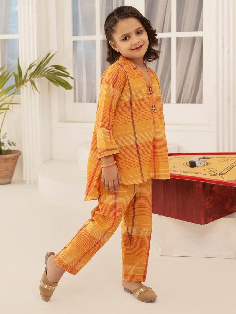 Mustard Yarn Dyed 2 Piece Stitched