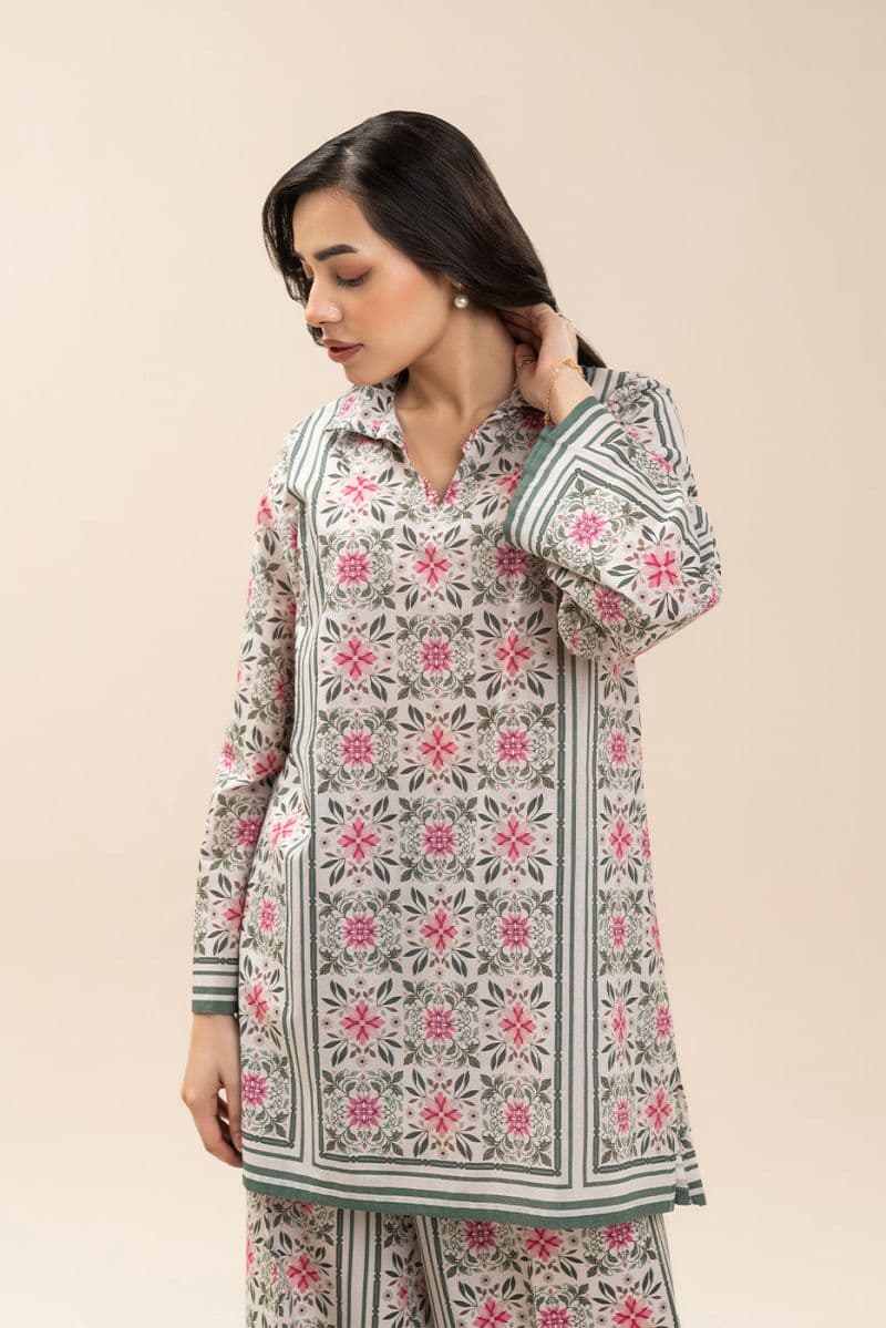 2 PIECE PRINTED LAWN SUIT-OLIVINE MOSAIC (UNSTITCHED) thumbnail