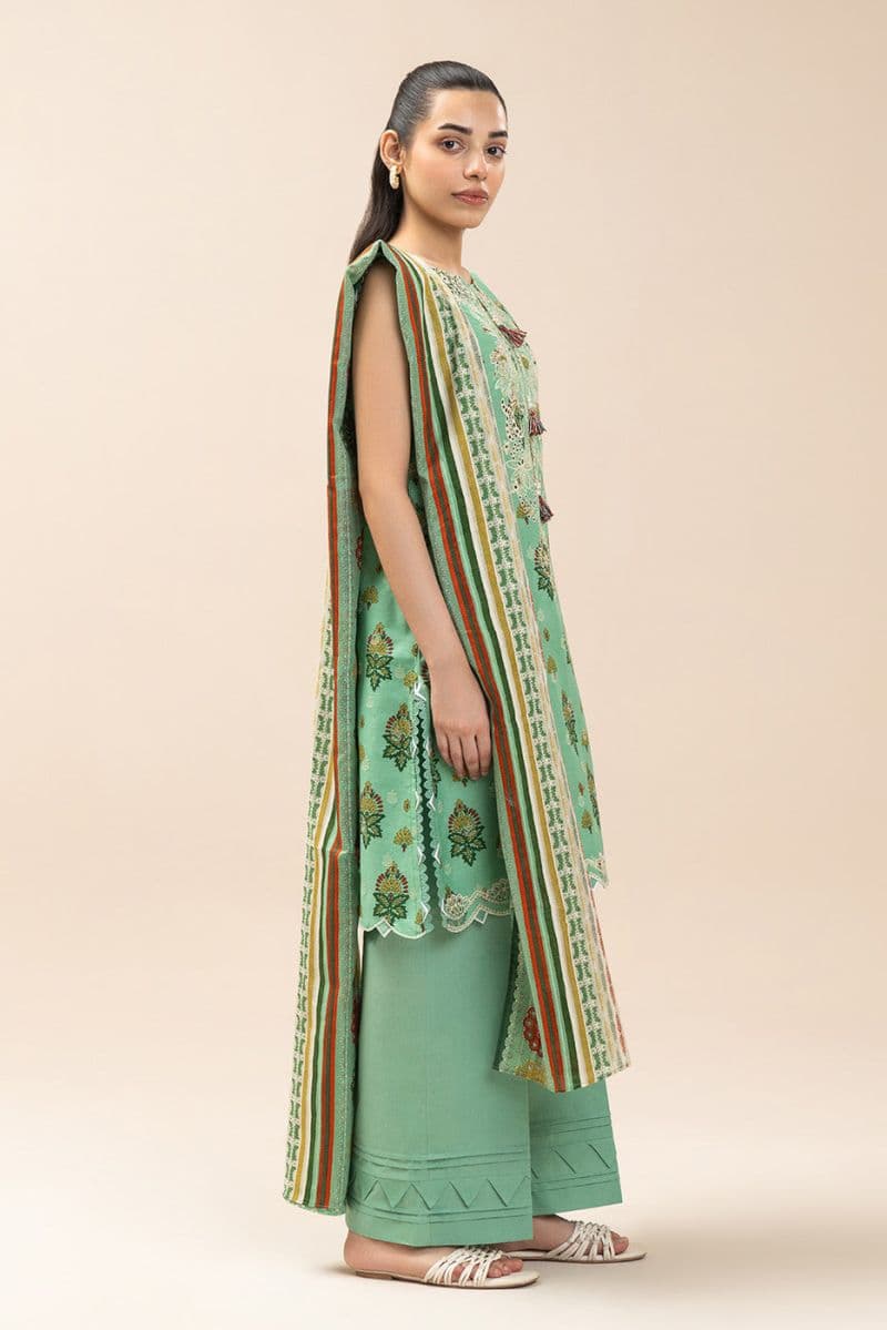 3 PIECE EMBROIDERED LAWN SUIT-FERN MIST (UNSTITCHED)