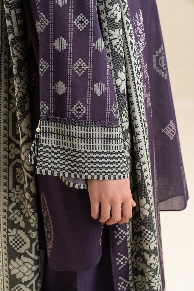 3 PIECE PRINTED LAWN SUIT-VIOLET QUARTZ (UNSTITCHED)