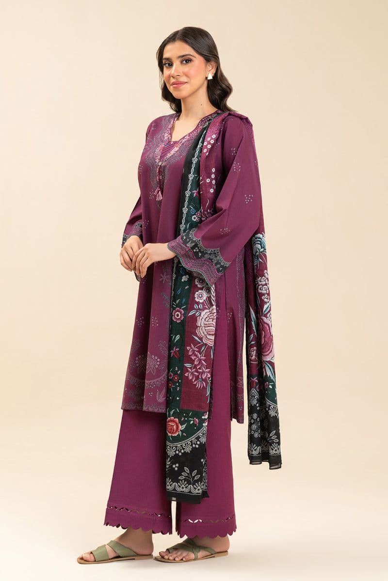 3 PIECE PRINTED LAWN SUIT-CRIMSON VIOLET (UNSTITCHED) thumbnail
