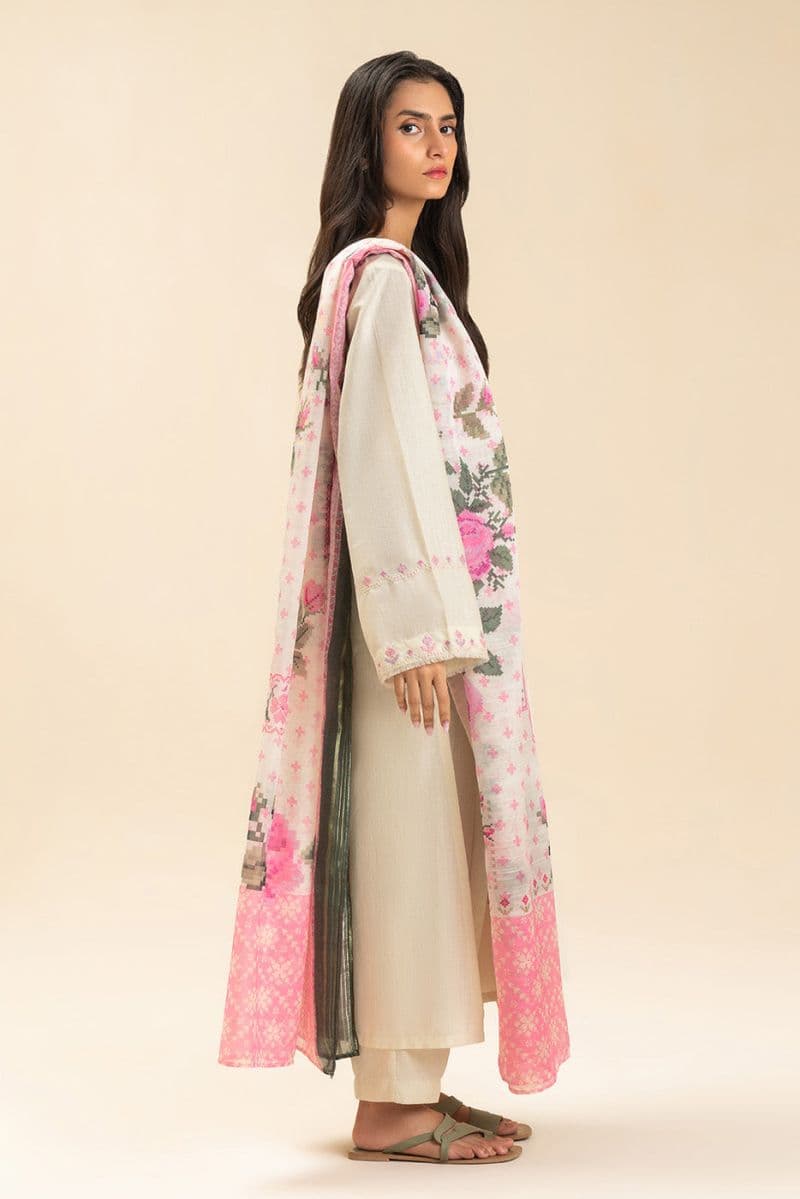 3 PIECE EMBROIDERED SLUB SUIT (PRET)
