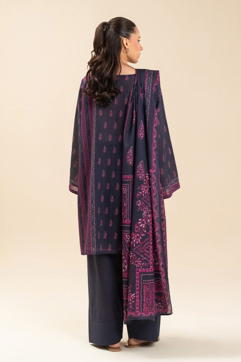 3 PIECE PRINTED LAWN SUIT-RETRO BLUE (UNSTITCHED)