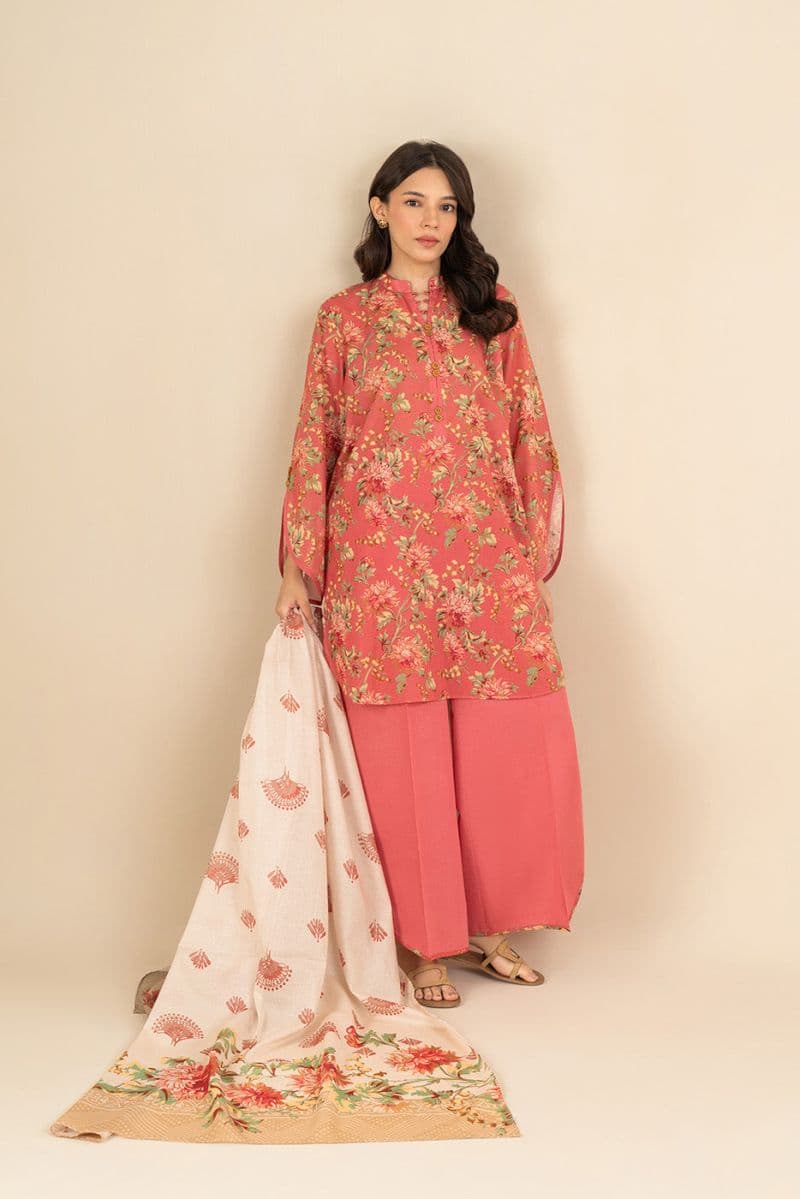 3 PIECE PRINTED LAWN SUIT-MONOCHROMATIC AZURE (UNSTITCHED) thumbnail