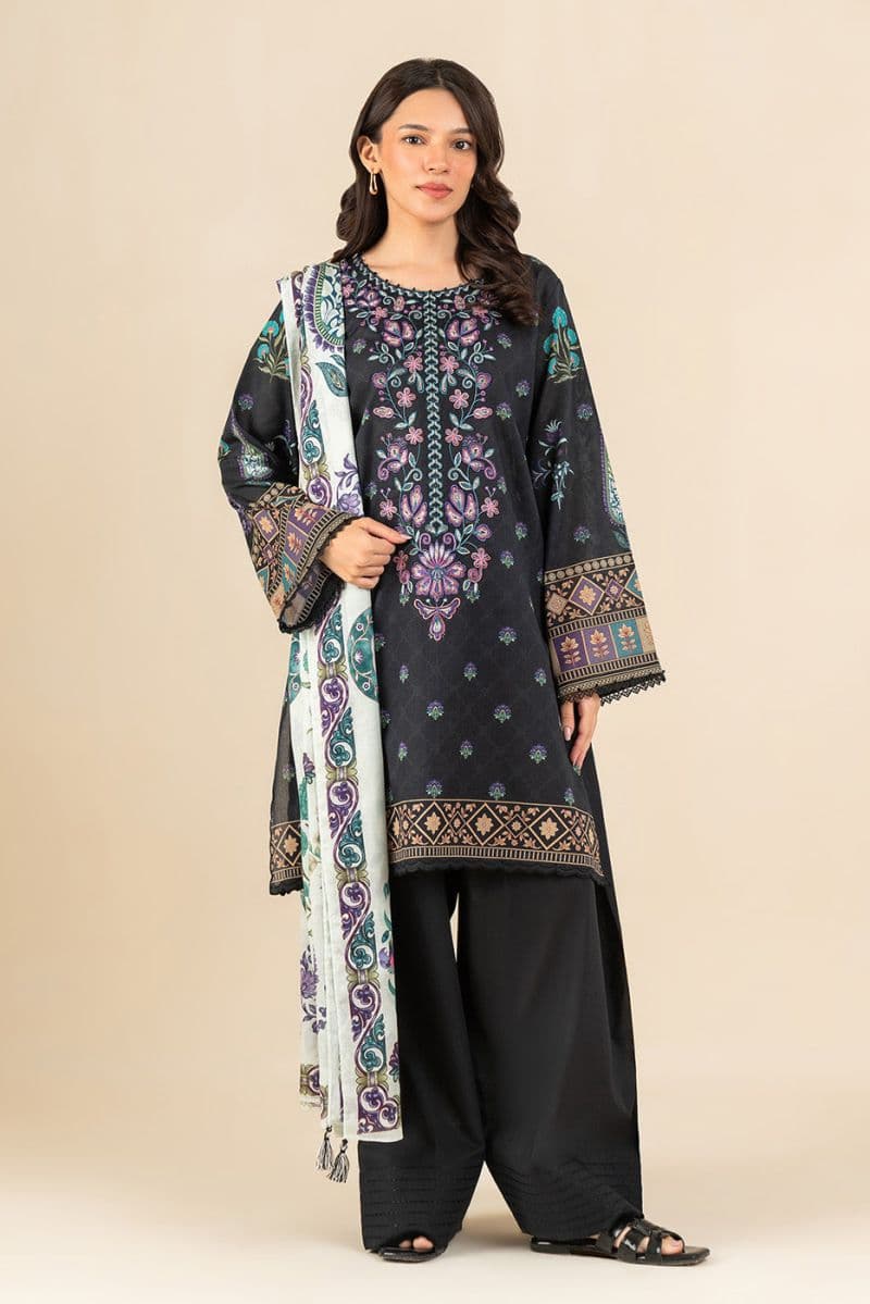 3 PIECE EMBROIDERED LAWN SUIT-CHARCOAL CHARM (UNSTITCHED) thumbnail