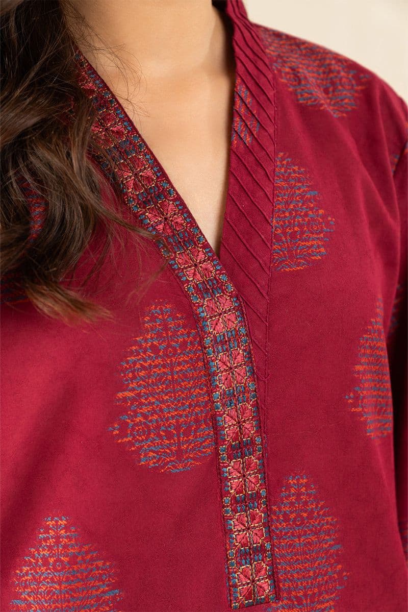 3 Piece Embroidered Reverse Jacquard Suit - Fuschia Dream Unstitched