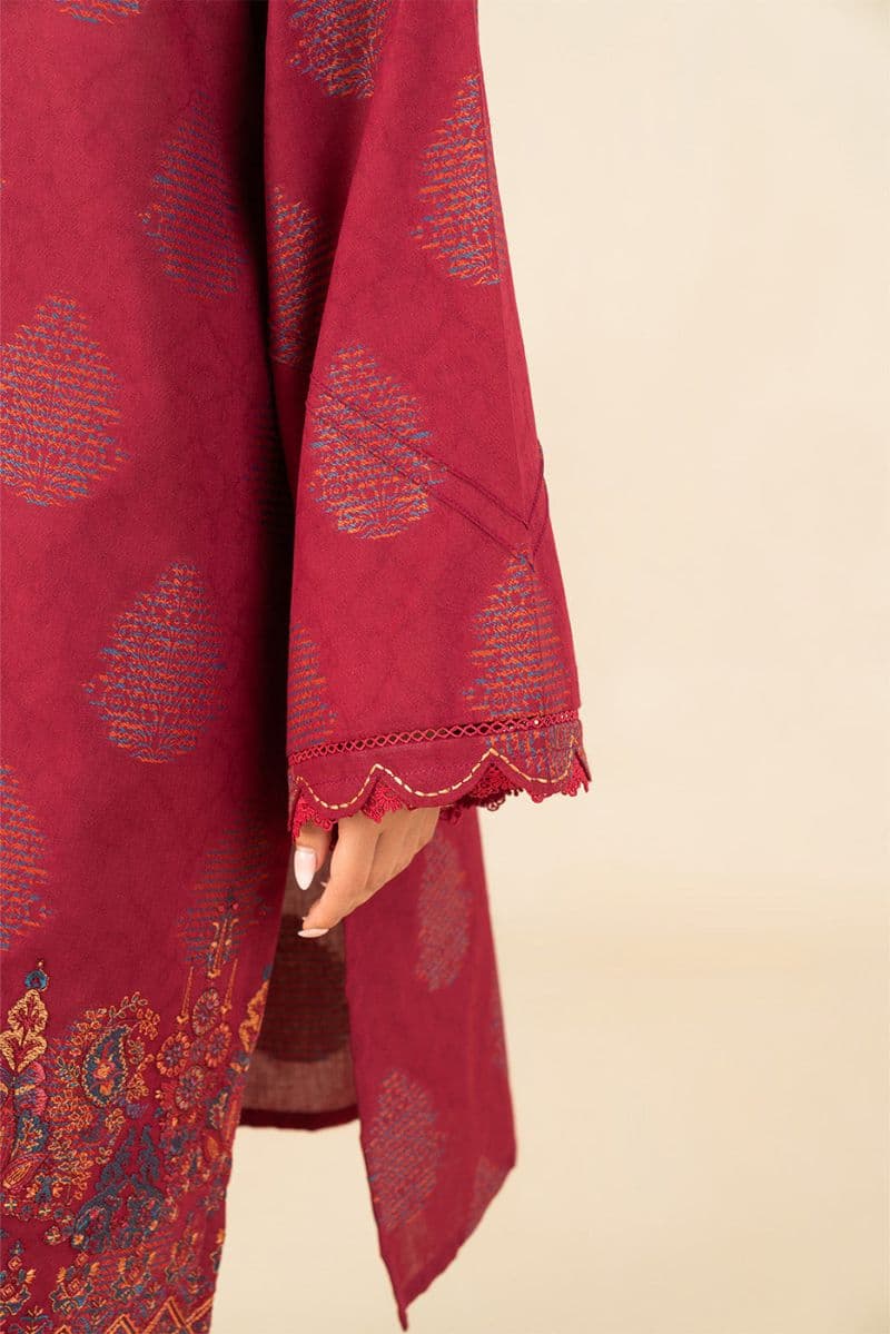 3 Piece Embroidered Reverse Jacquard Suit - Fuschia Dream Unstitched