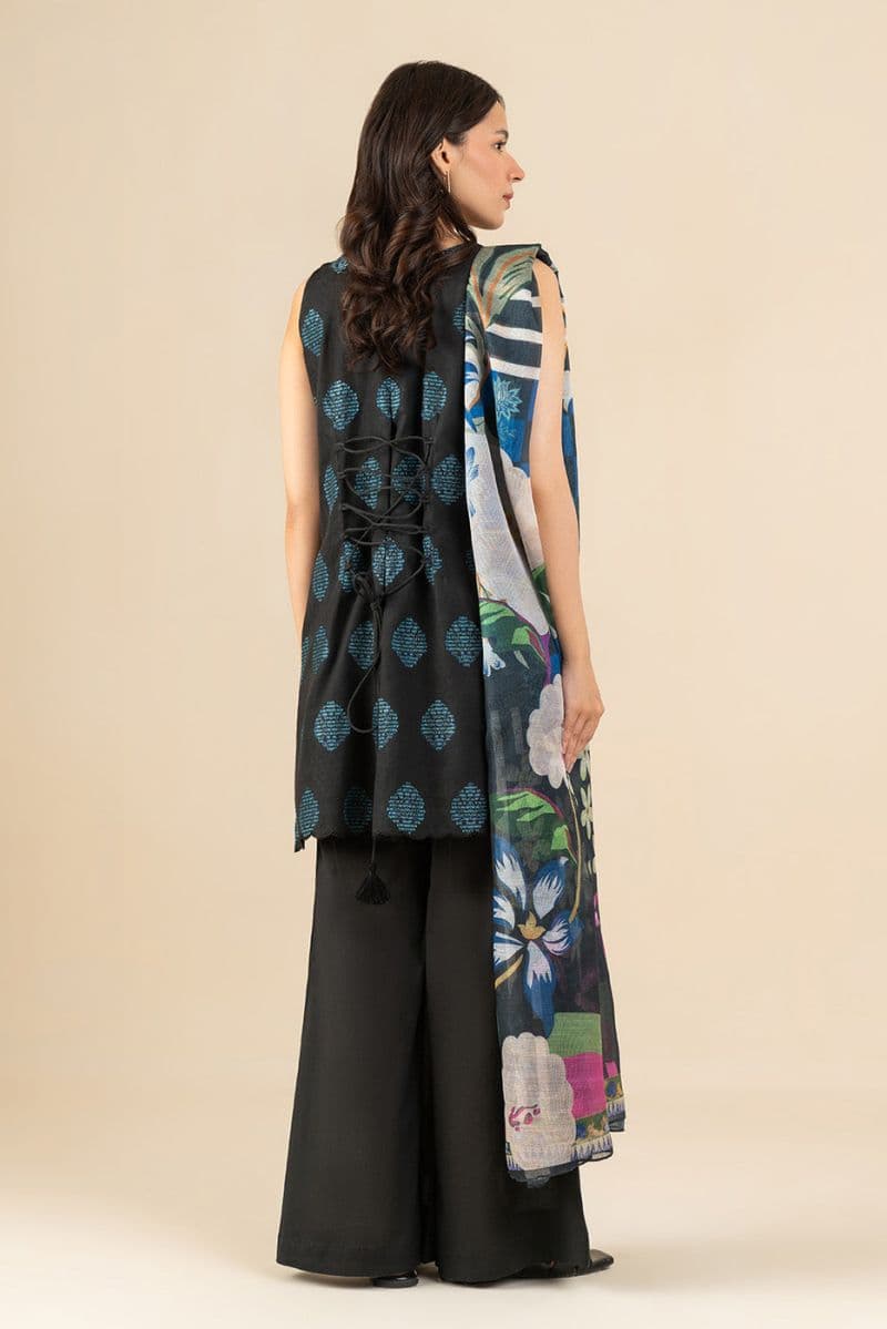 3 PIECE EMBROIDERED JACQUARD SUIT-EBONY FLORENCE (UNSTITCHED) thumbnail