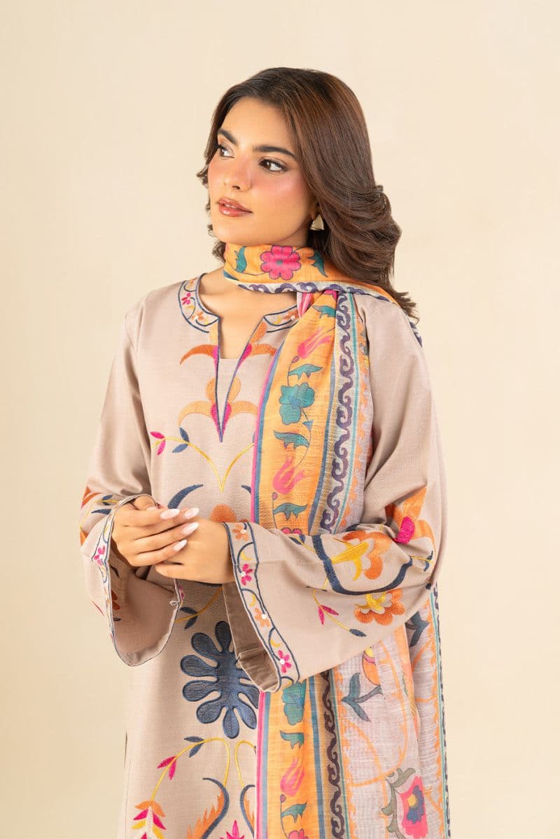 3 PIECE EMBROIDERED SLUB SUIT (PRET) thumbnail