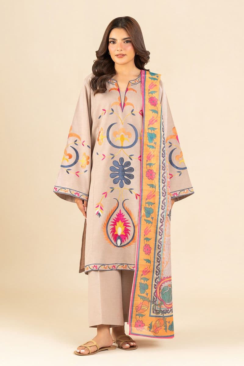 3 PIECE EMBROIDERED SLUB SUIT (PRET) thumbnail