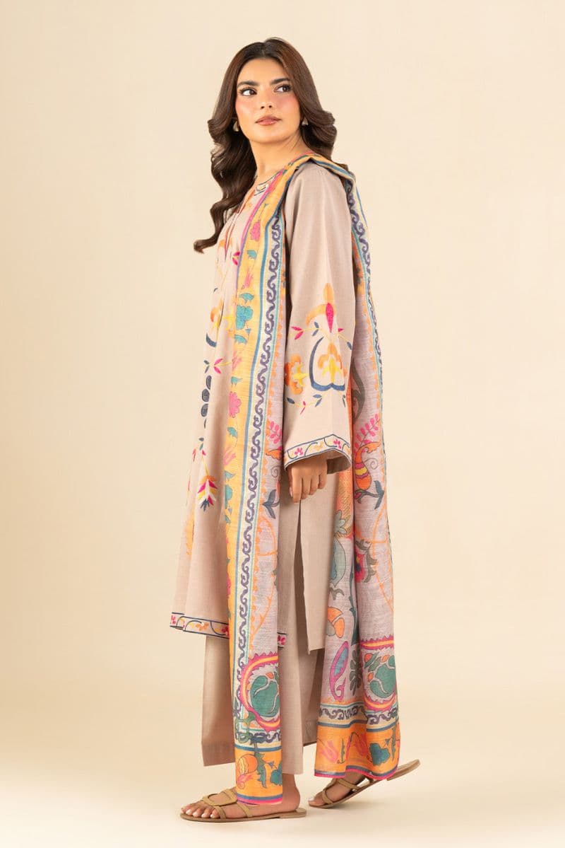 3 PIECE EMBROIDERED SLUB SUIT (PRET) thumbnail