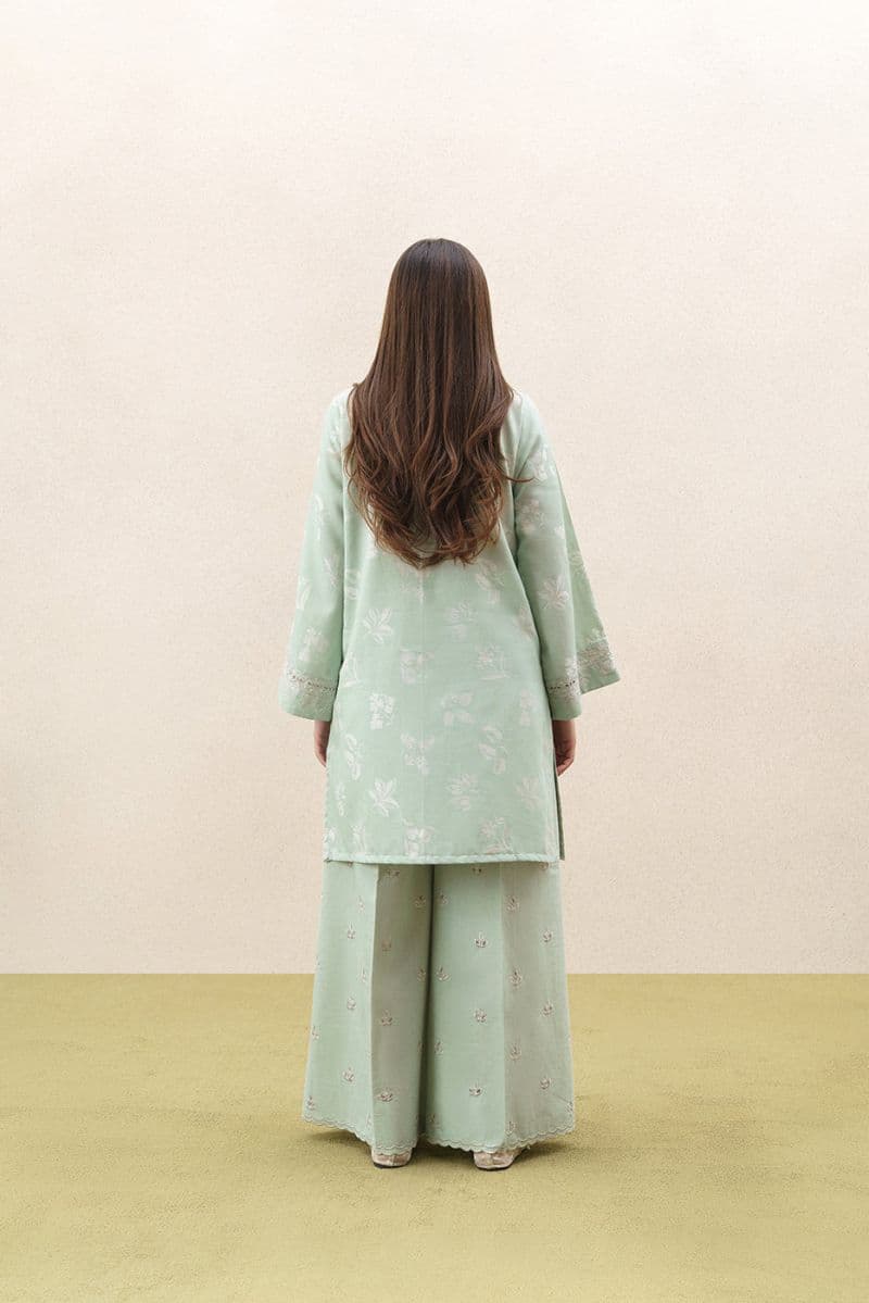 2 PIECE EMBROIDERED SELF JACQUARD SUIT-FROSTED MINT (UNSTITCHED) thumbnail