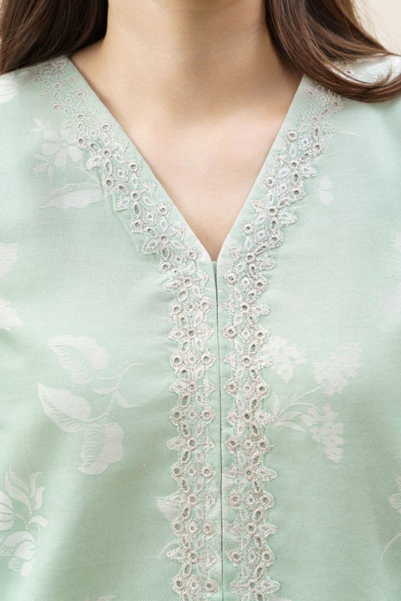 2 PIECE EMBROIDERED SELF JACQUARD SUIT-FROSTED MINT (UNSTITCHED) thumbnail
